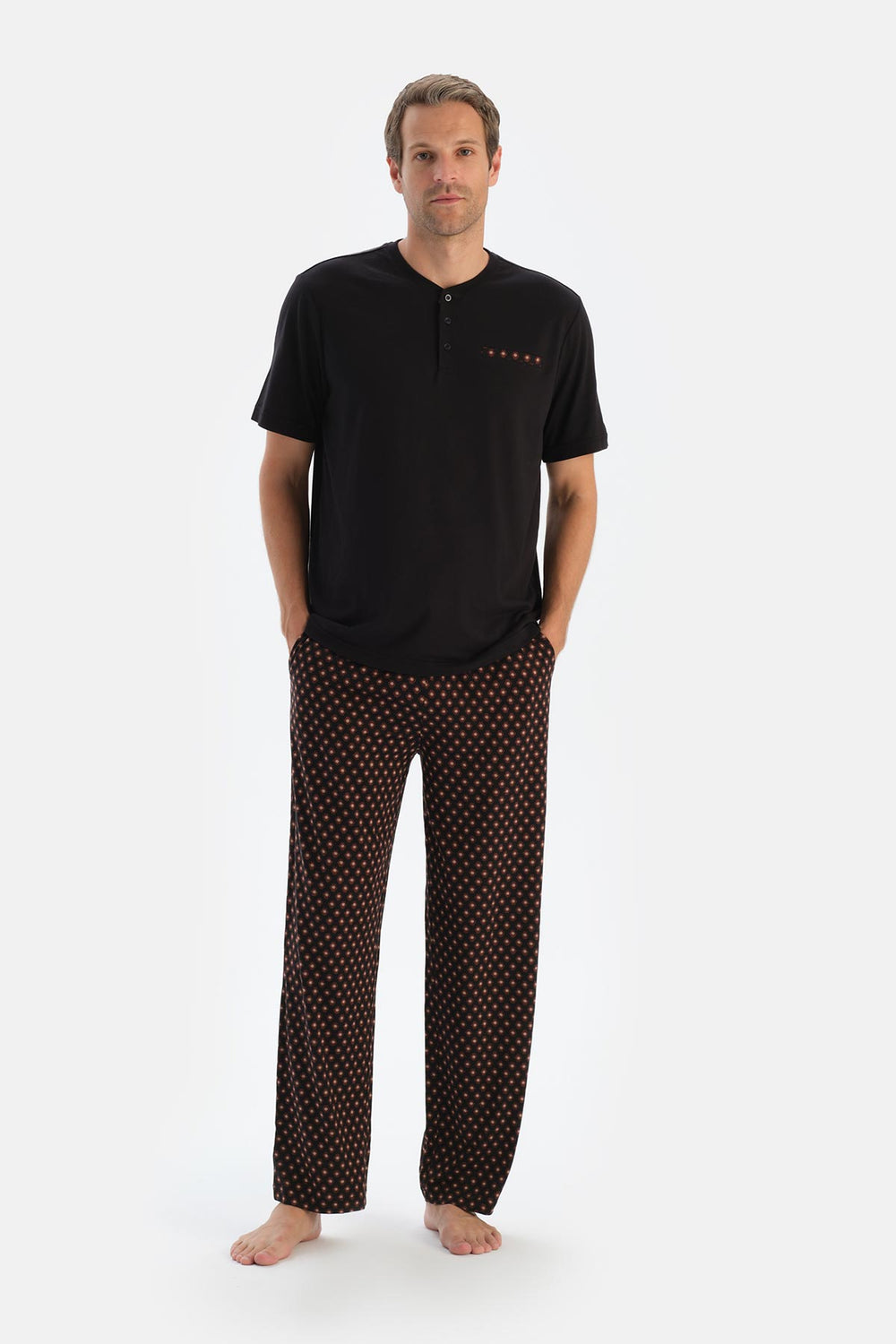 Lacivert Patlı Kısa Kollu Tişört Pantolon Pijama Takımı