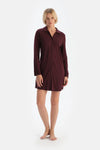 Bordo Dantel Detaylı Gömlek Yaka Modal Gecelik
