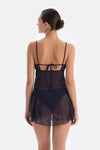 Lacivert Dantel Detaylı Tül Babydoll