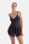 Lacivert Dantel Detaylı Tül Babydoll