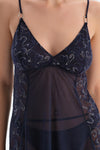 Lacivert Dantel Detaylı Tül Babydoll