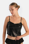 Siyah Payetli Crop Top