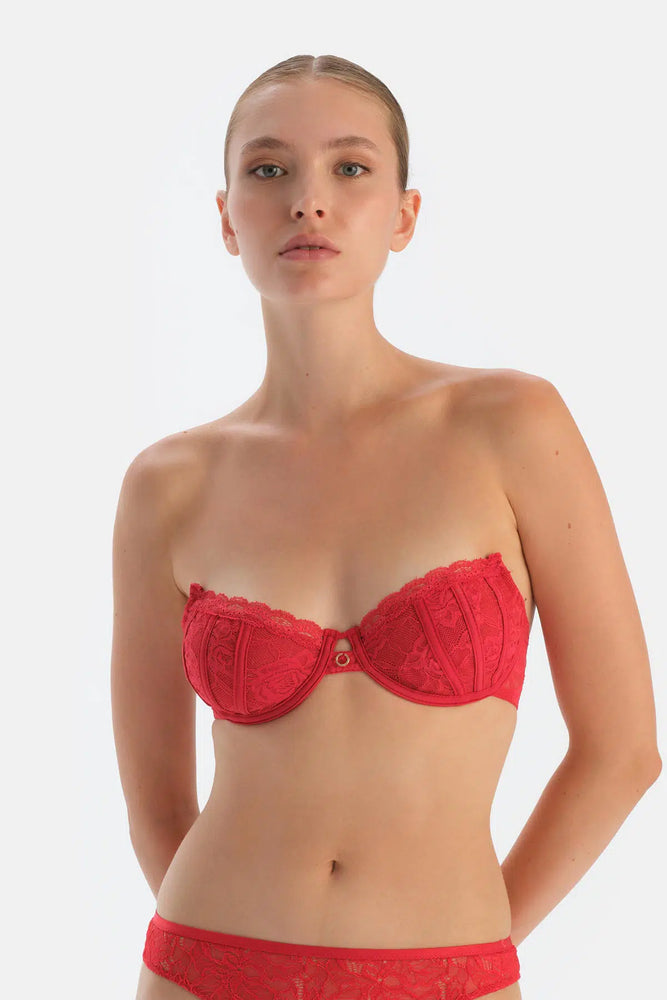 Kırmızı Alternatif Askılı Dantelli Balenli Sütyen