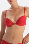 Kırmızı Sırt Detaylı Önden Açılabilir Dantelli Yarı Dolgulu Sütyen