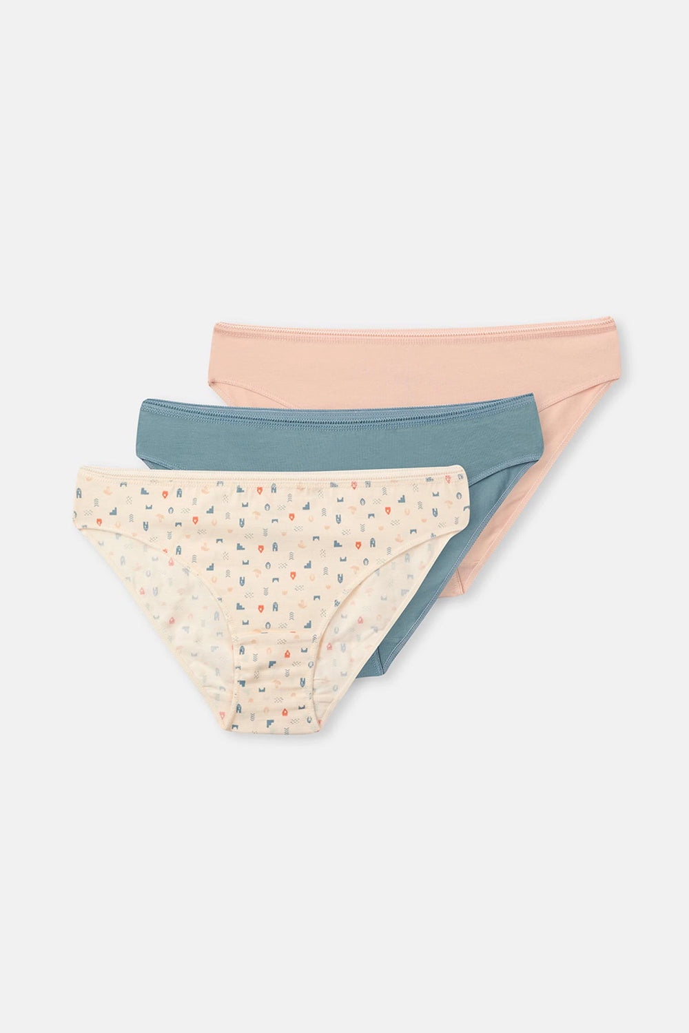 Ekru-Gri Mavi-Pudra Kadın 3'lü Desenli Brıef Külot