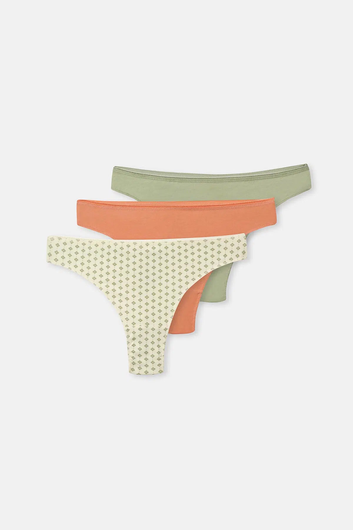 Somon-Yeşil Kadın 3'lü Desenli Thong Külot