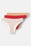 Ekru-Kırmızı-Sütlü Kahve Kadın 3'Lü Desenli Brazılıan Külot
