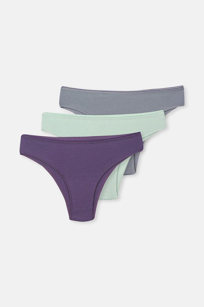 Gri-Mint-Mor Kadın 3'lü Düz Brazilian Külot