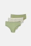 Yeşil-Ekru Kadın 3'lü Desenli Hipster Külot