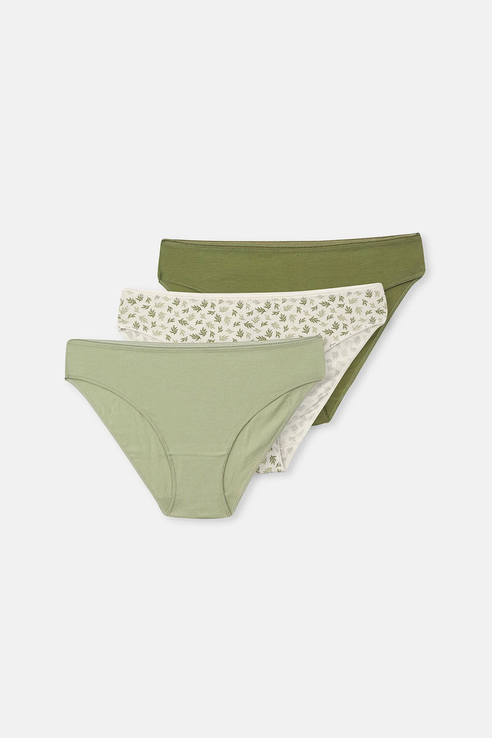 Yeşil-Ekru Kadın 3'lü Desenli Brief Külot