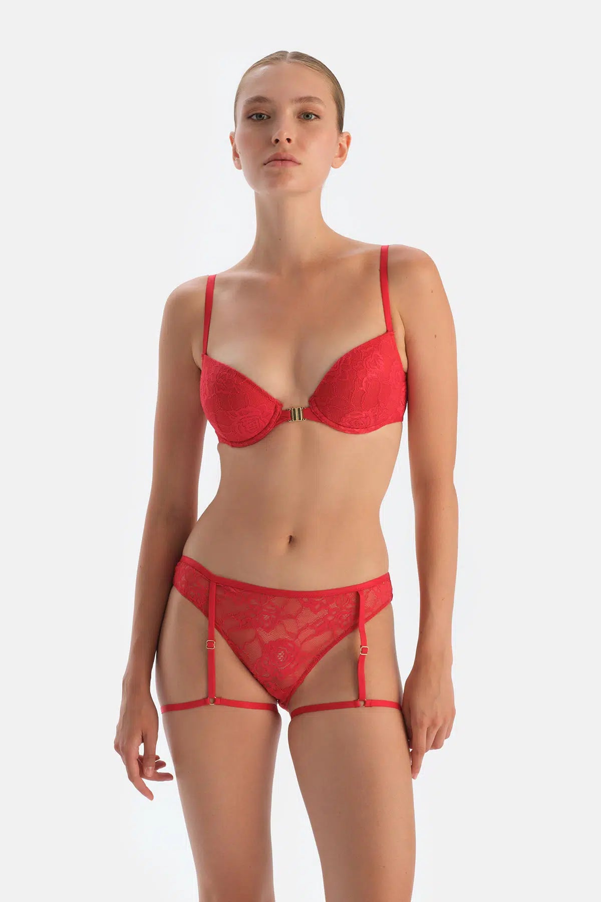 Kırmızı Jartiyer Görünümlü Ayarlanabilir Lastikli Brazilian Külot