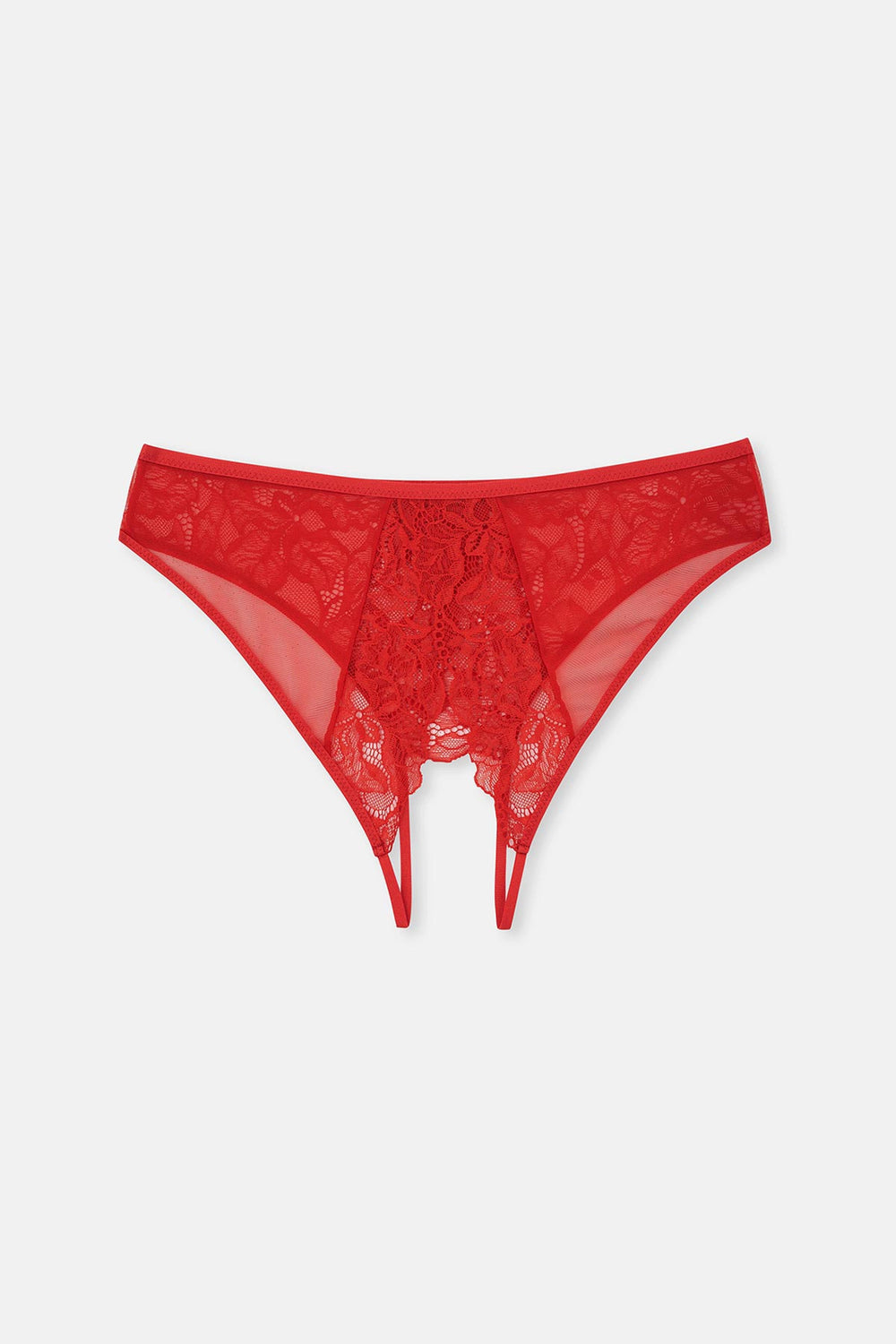 Kırmızı Pencere Detaylı Dantel Ve Tül Brıef Külot