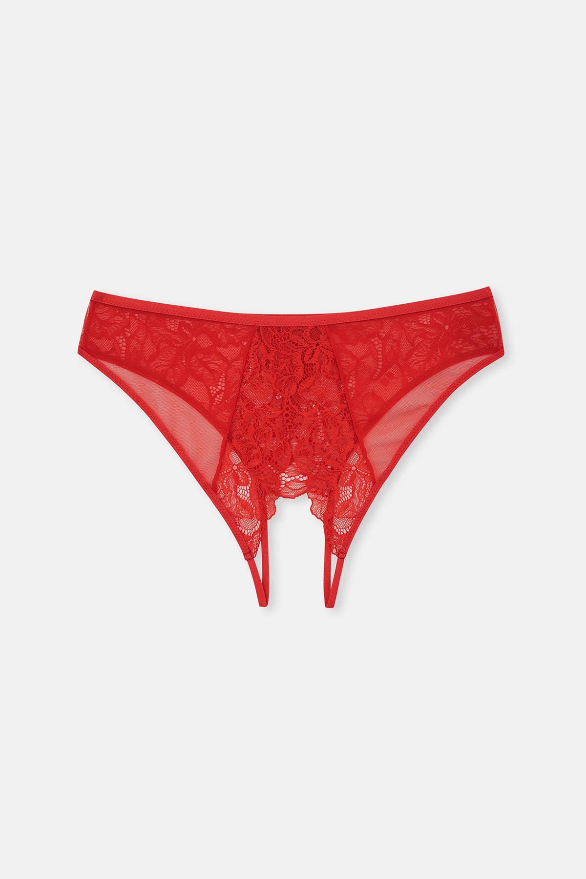 Kırmızı Pencere Detaylı Dantel Ve Tül Brıef Külot