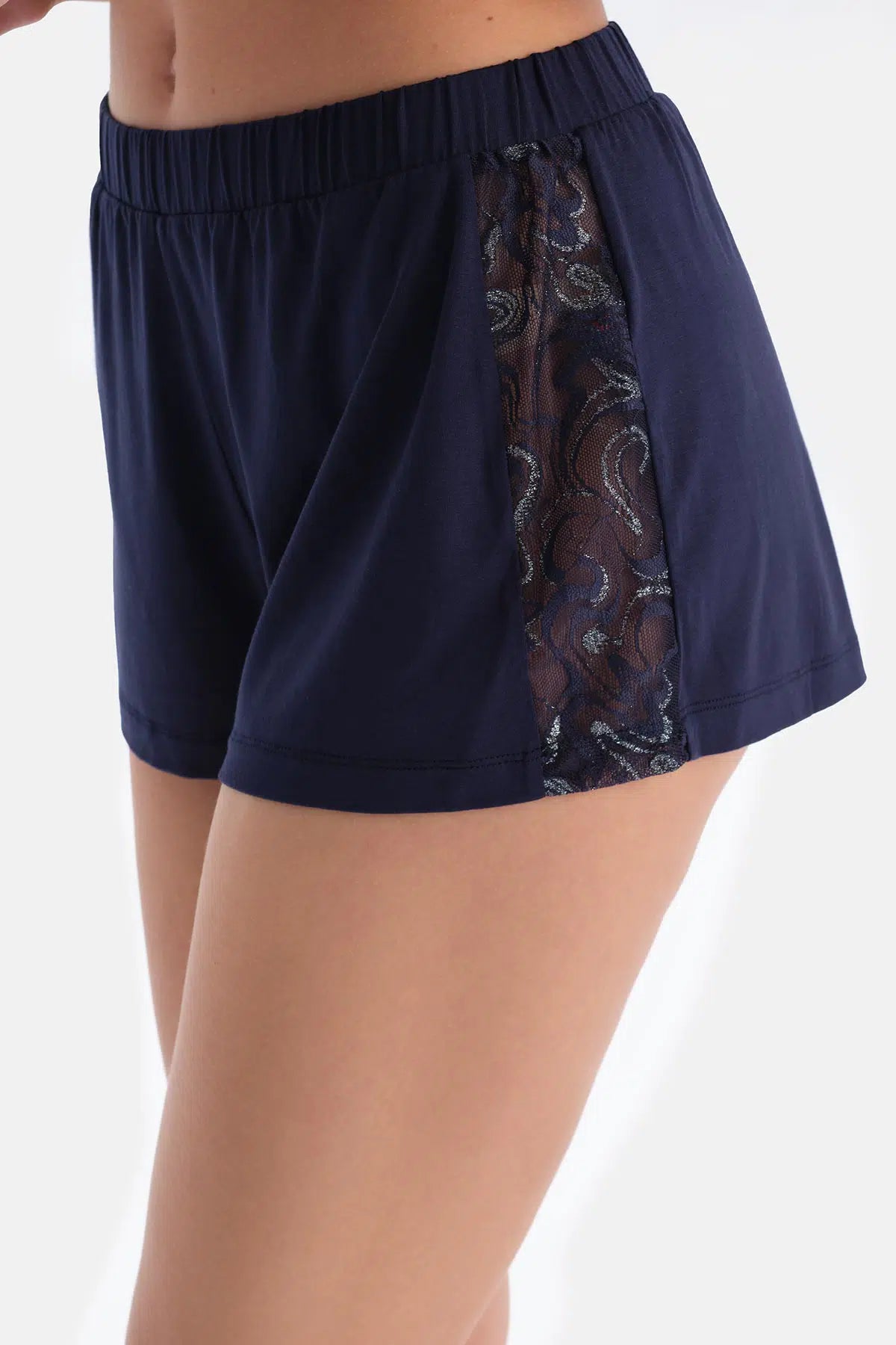 Lacivert Dantel Detaylı Atlet Şort Takım