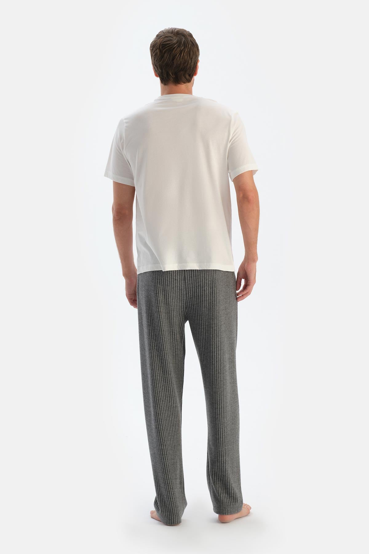 Gri Çizgili Örme Pantolon Pijama Altı