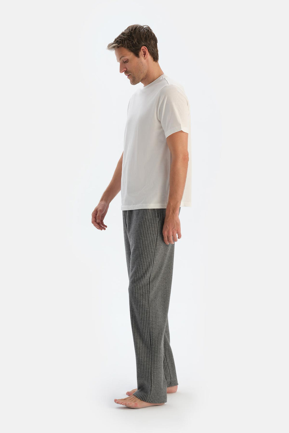 Gri Çizgili Örme Pantolon Pijama Altı