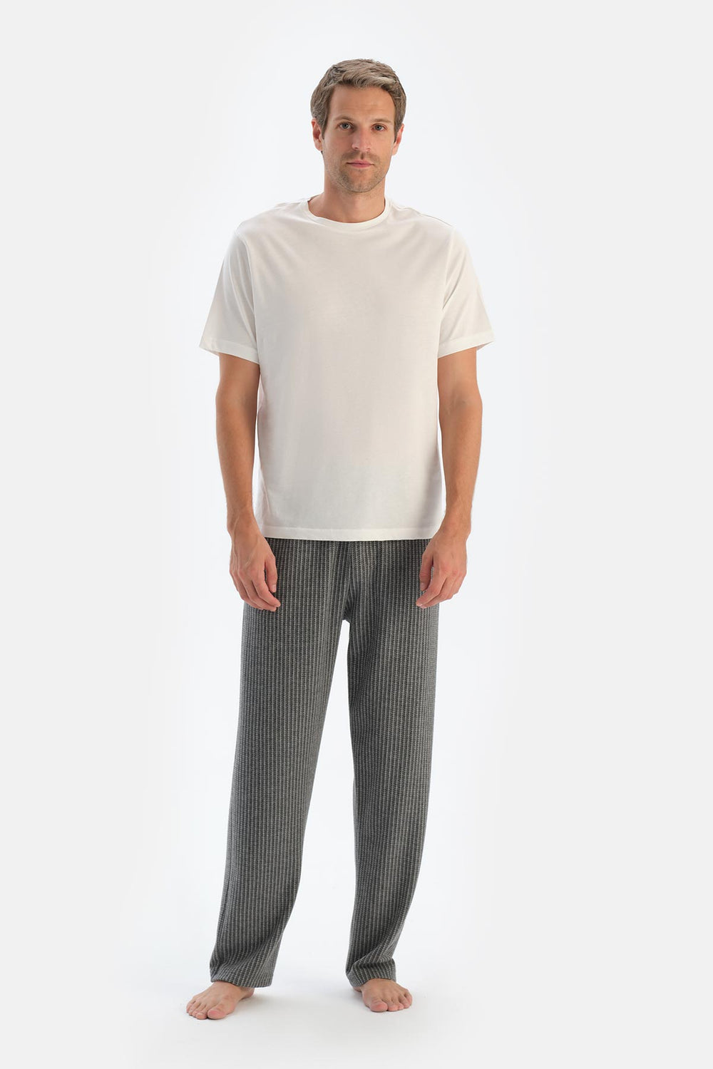 Gri Çizgili Örme Pantolon Pijama Altı