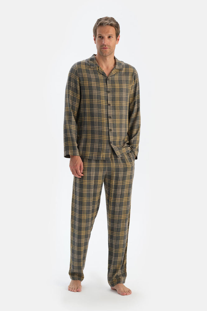 Füme Ekoseli Dokuma Viskon Pantolon Pijama Altı