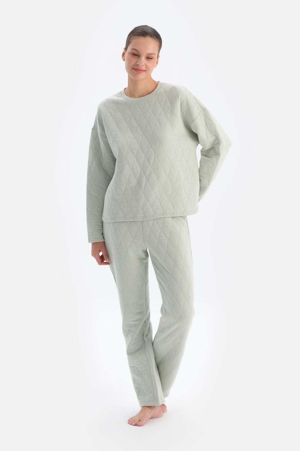 Açık Gri Kapitone Pijama Altı