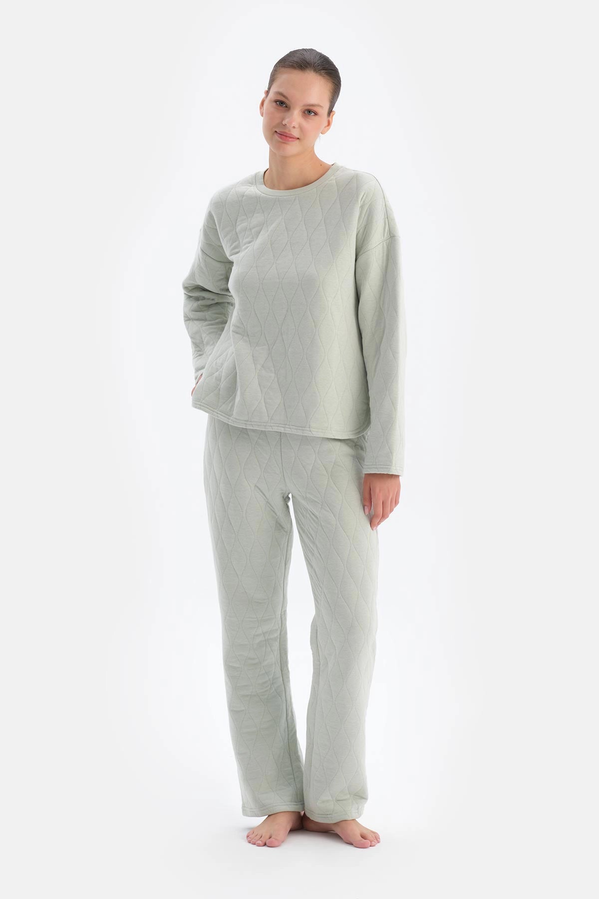 Açık Gri Kapitone Pijama Altı