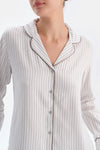 Beyaz Çizgili Viskon Dokuma Gömlek