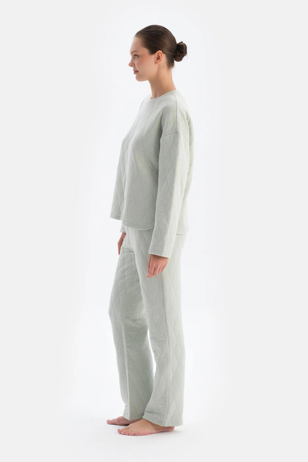 Açık Gri Kapitone Pijama Üstü