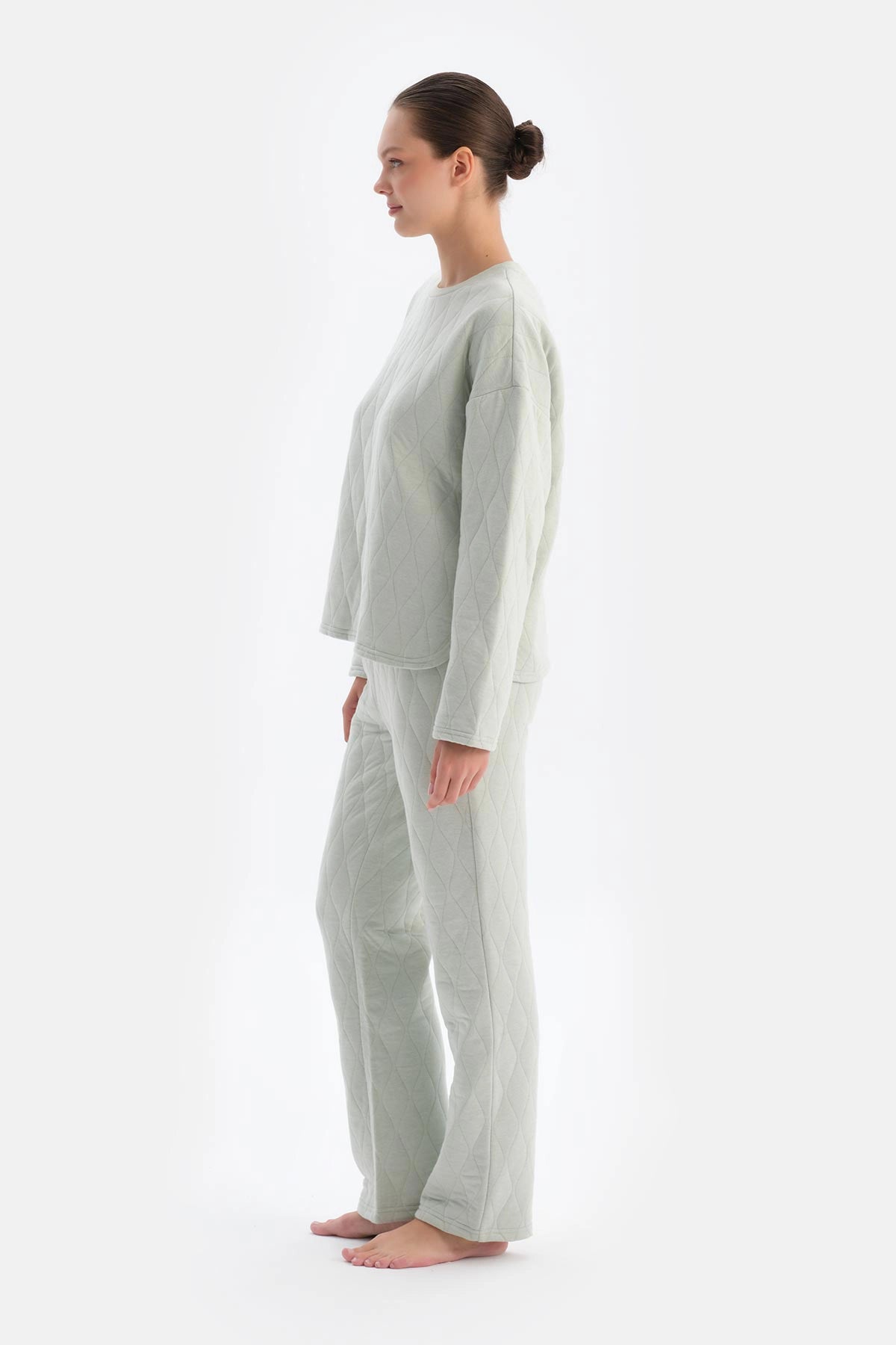 Açık Gri Kapitone Pijama Üstü