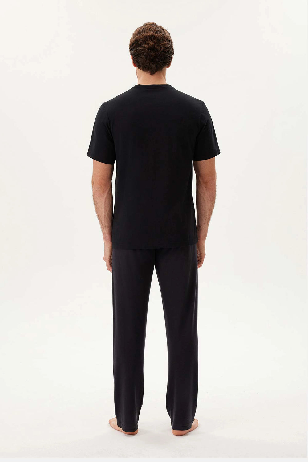 Beyaz-Siyah Bisiklet Yaka Kısa Kollu Ikili Tişört