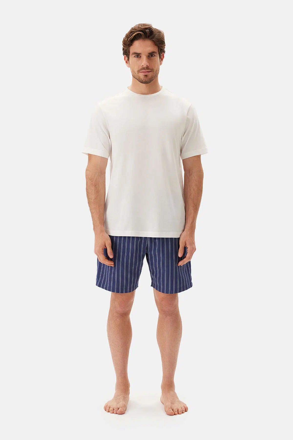 Lacivert Çizgili Dokuma Şort