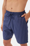 Lacivert Çizgili Dokuma Şort