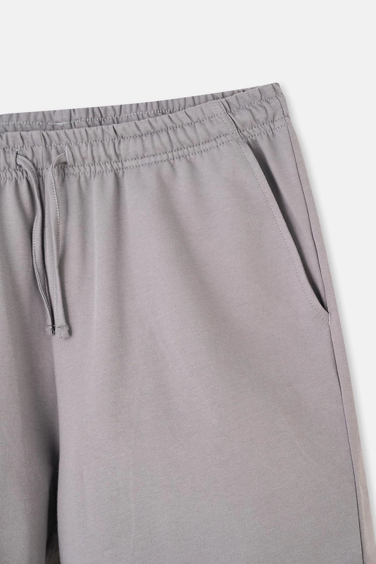 Gri Iki Iplik Cepli Şort Pijama Altı