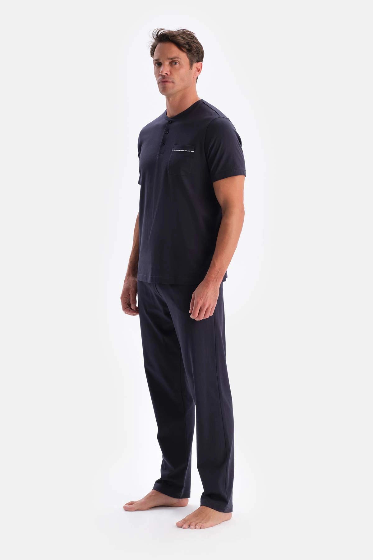 Lacivert Yarım Patlı Kısa Kollu Süprem Pijama Takımı