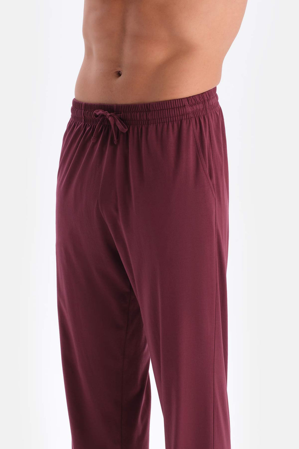 Bordo V Yaka Uzun Kollu Pamuk Modal Pijama Takımı