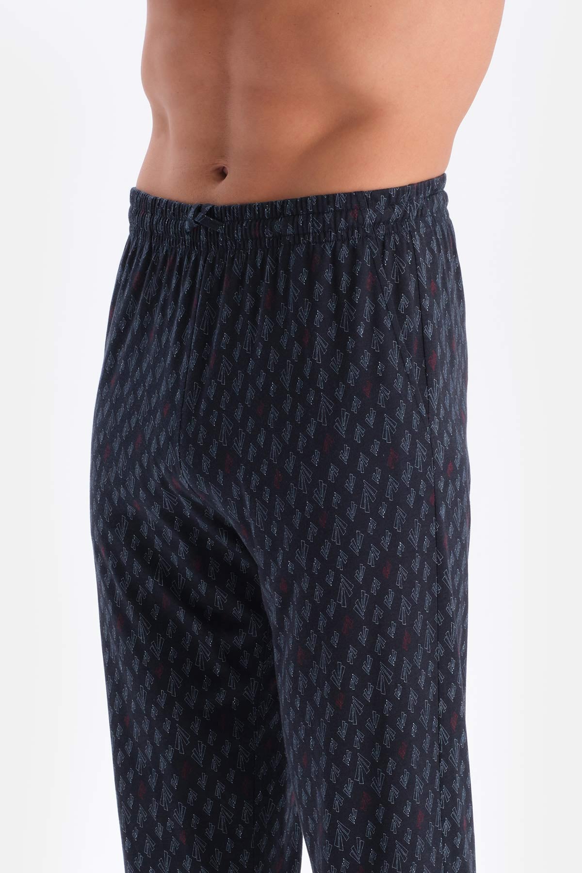 Lacivert Metraj Baskılı Pamuk Modal Gömlek Pantolon Pijama Takımı