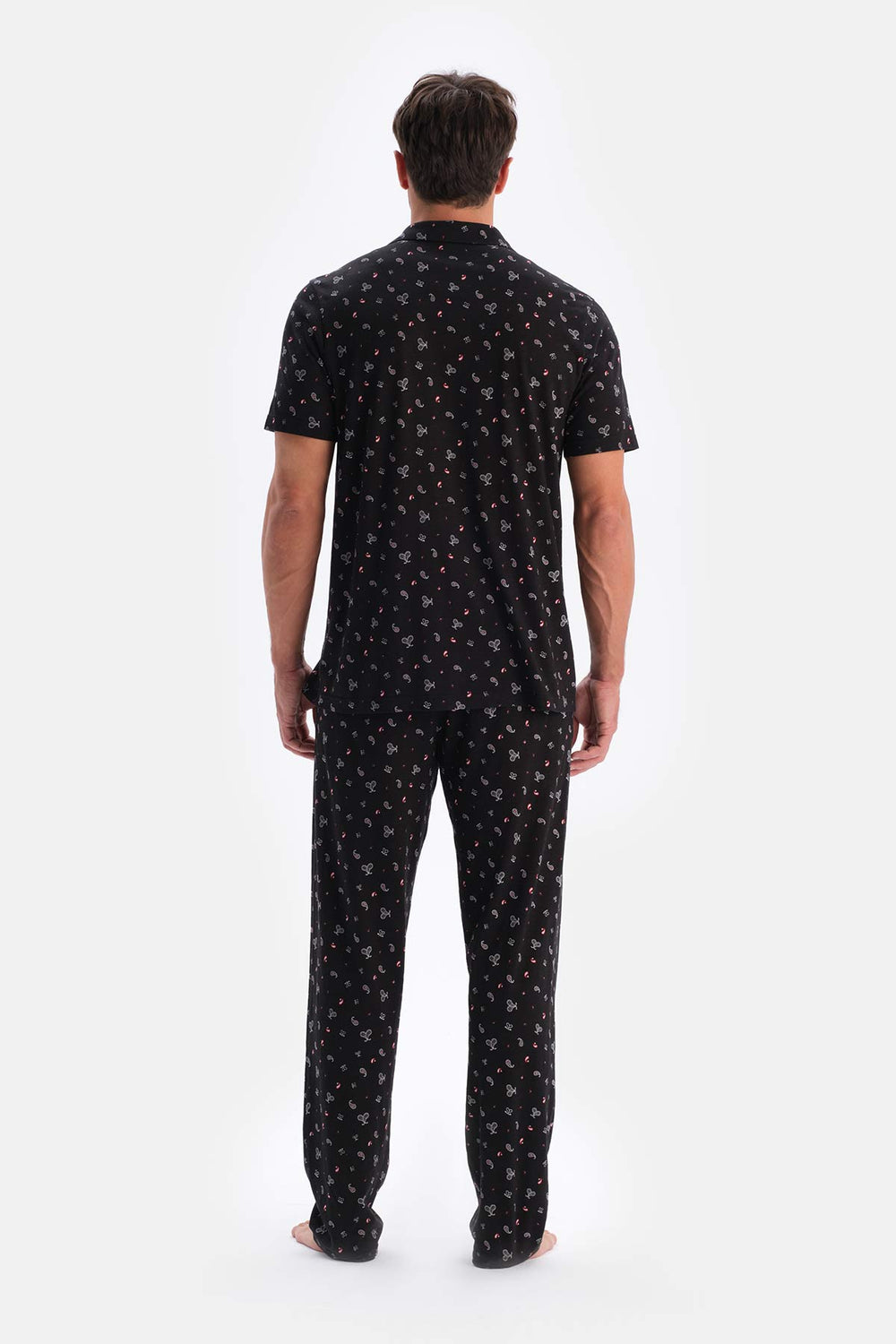 Siyah Metraj Baskılı Pamuk Modal Gömlek Pantolon Pijama Takımı