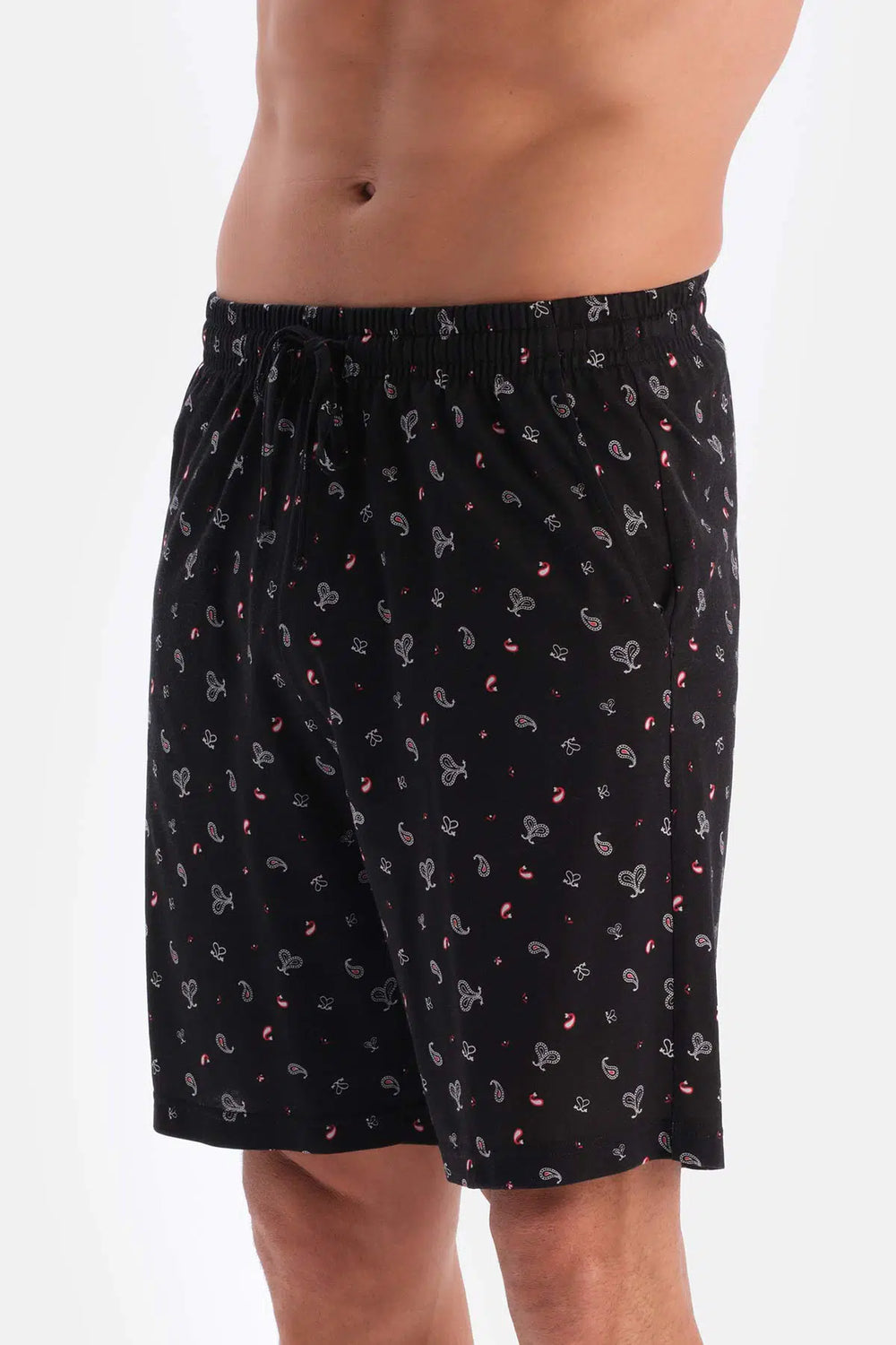 Bordo Yarım Patlı Uzun Kollu Şort Pantolon Üçlü Pijama Takımı