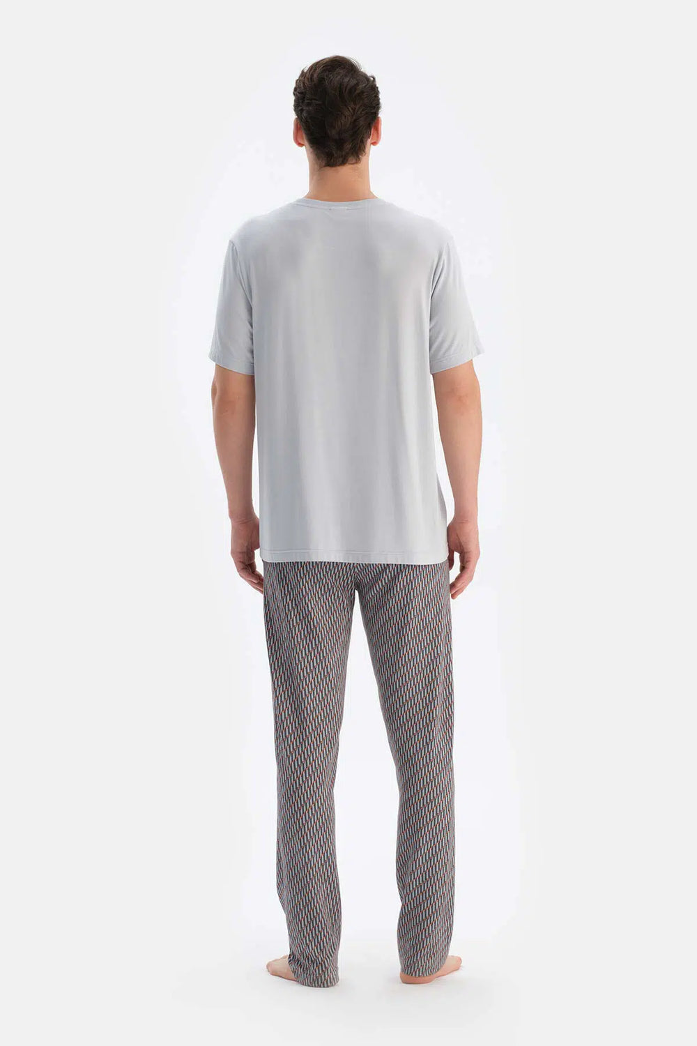 Buz Mavisi Buz si Bisiklet Yaka Kısa Kollu Tişört Pantolon Pijama Takımı