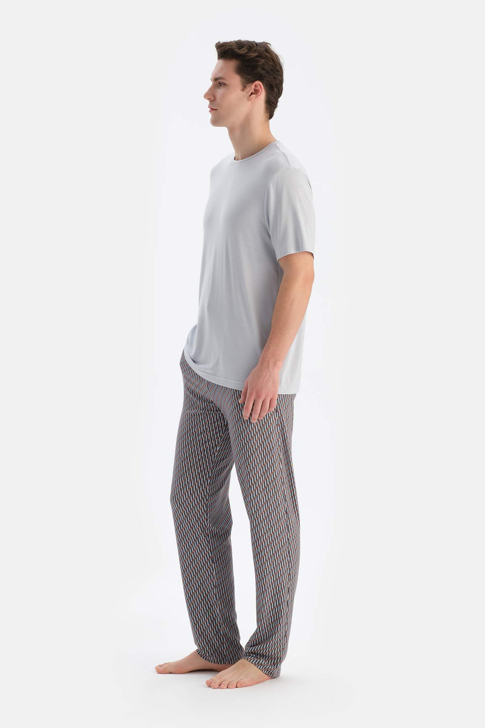 Buz Mavisi Buz si Bisiklet Yaka Kısa Kollu Tişört Pantolon Pijama Takımı