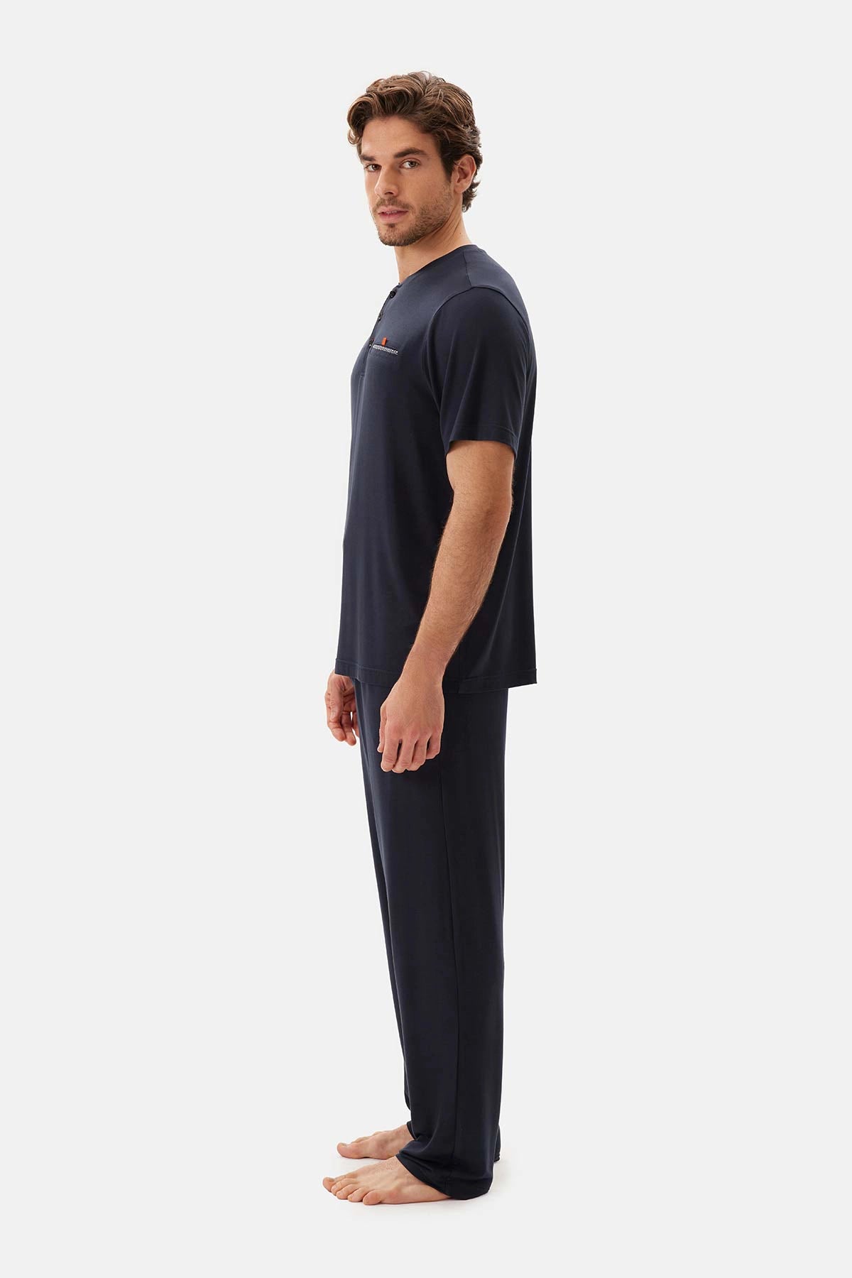 Lacivert Yarım Patlı Tişört Pantolon Pijama Takımı