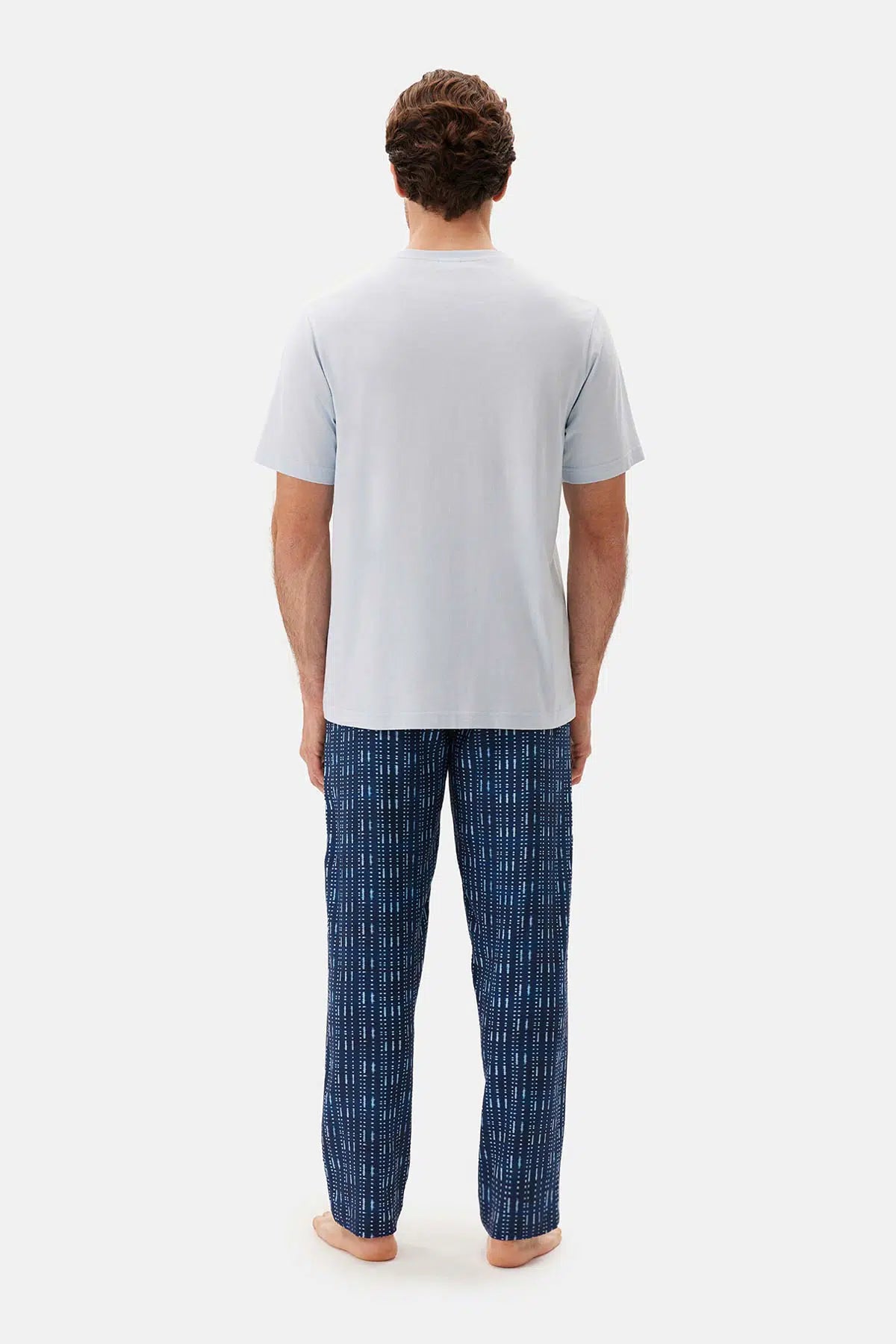 Mavi Bis Yaka Kısa Kollu Pijama Takımı