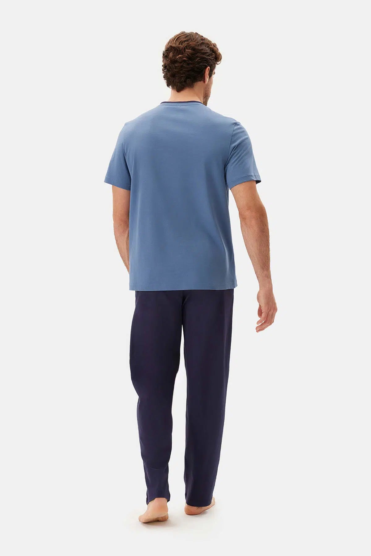 Açık Mavi Kısa Kollu Patlı Tişört Pantolon Pijama Takımı