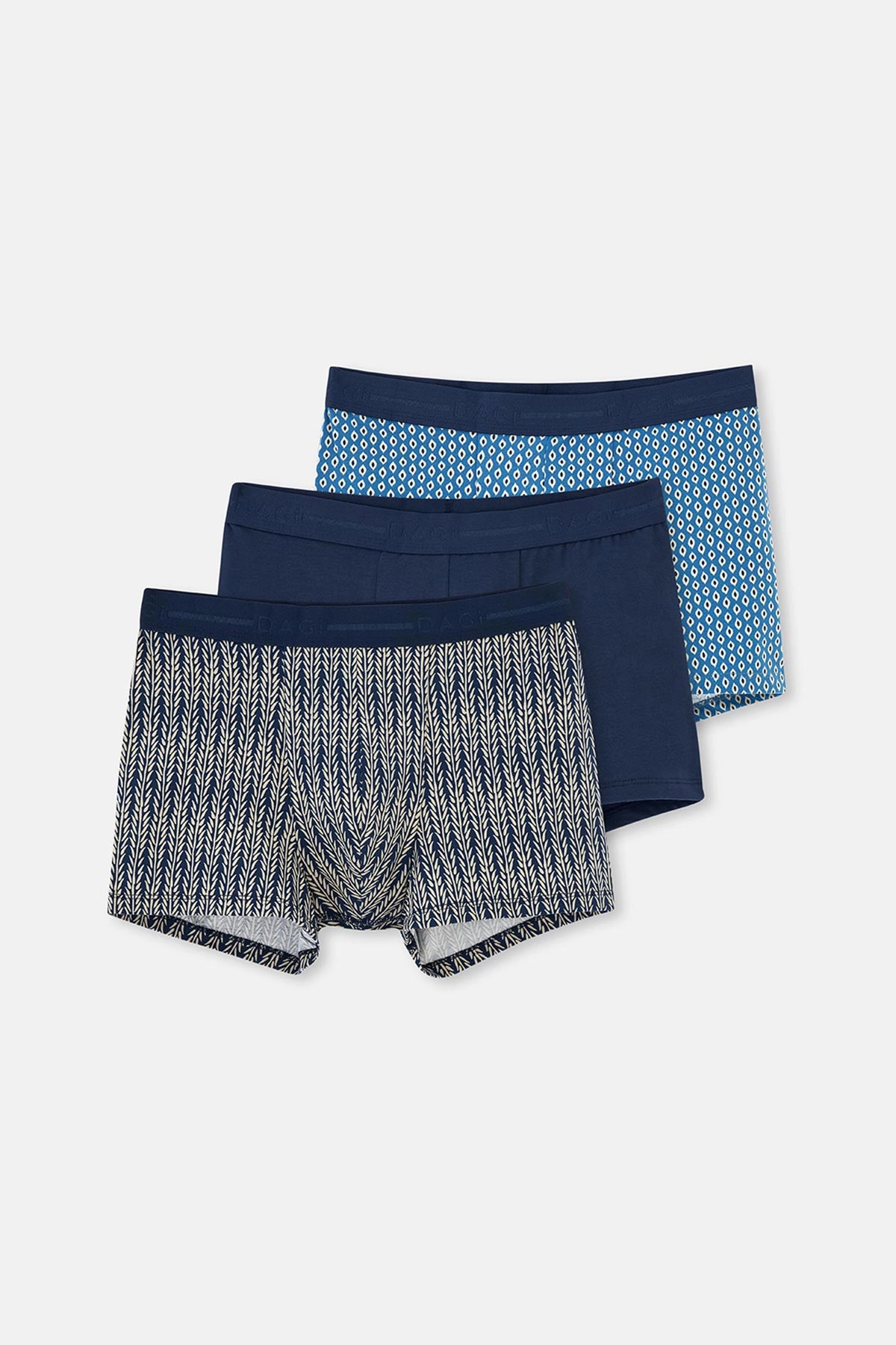 Lacivert Pamuk Desenli 3'lü Boxer