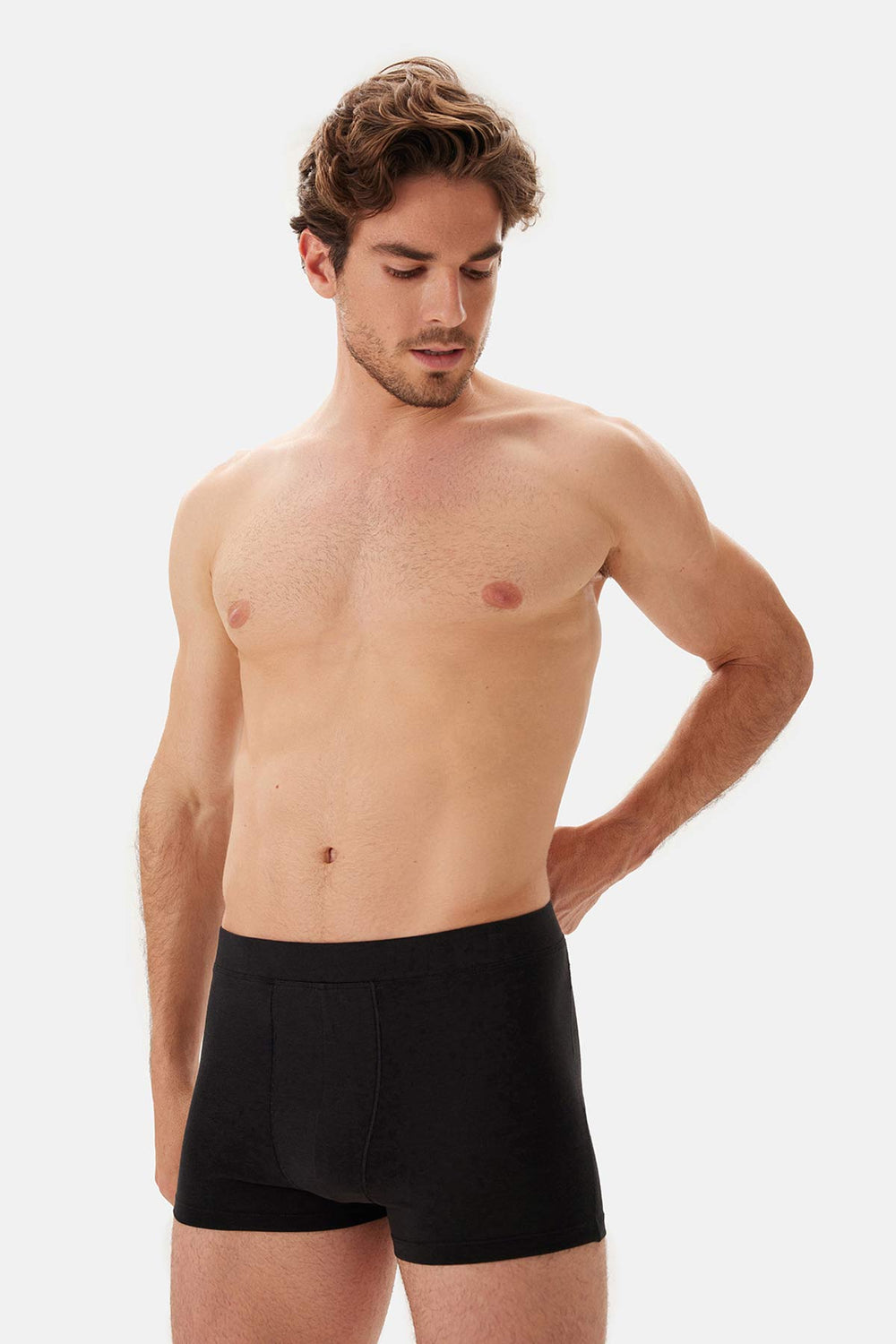 Siyah Dikiş Detaylı Kumaş Kaplama Lastikli Boxer