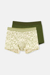 Yeşil Pamuk Desenli 2'li Boxer