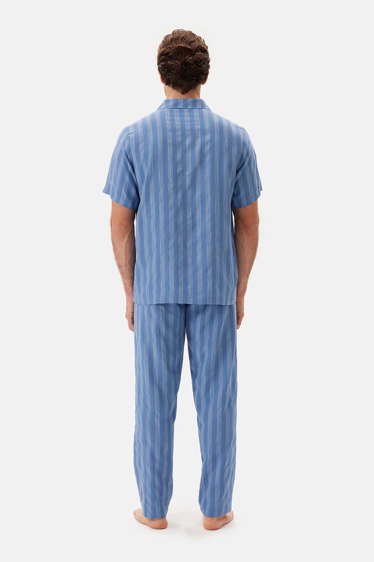 Mavi Çizgili Dokuma Pantolon Pijama Altı