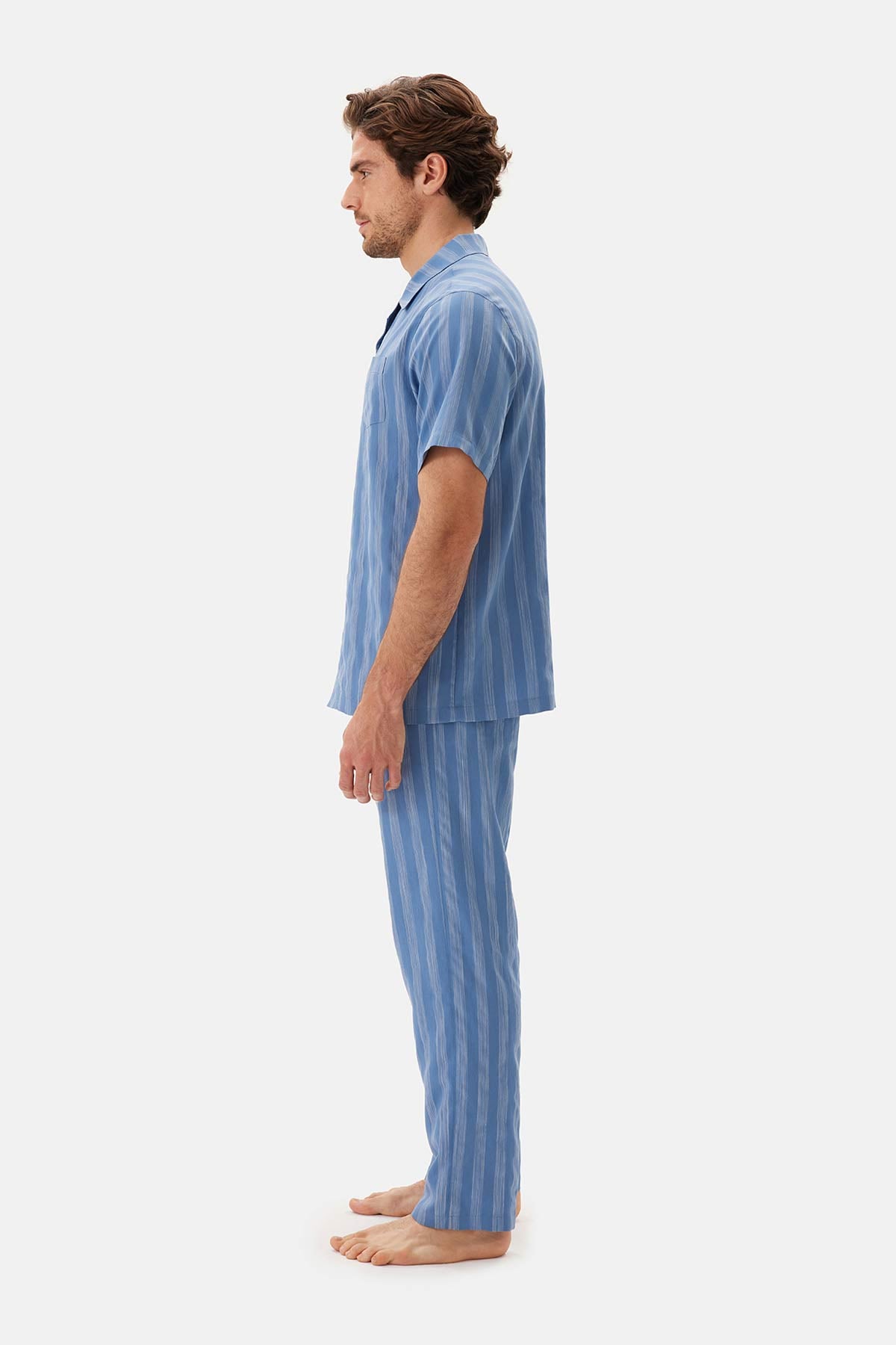 Mavi Çizgili Dokuma Pantolon Pijama Altı