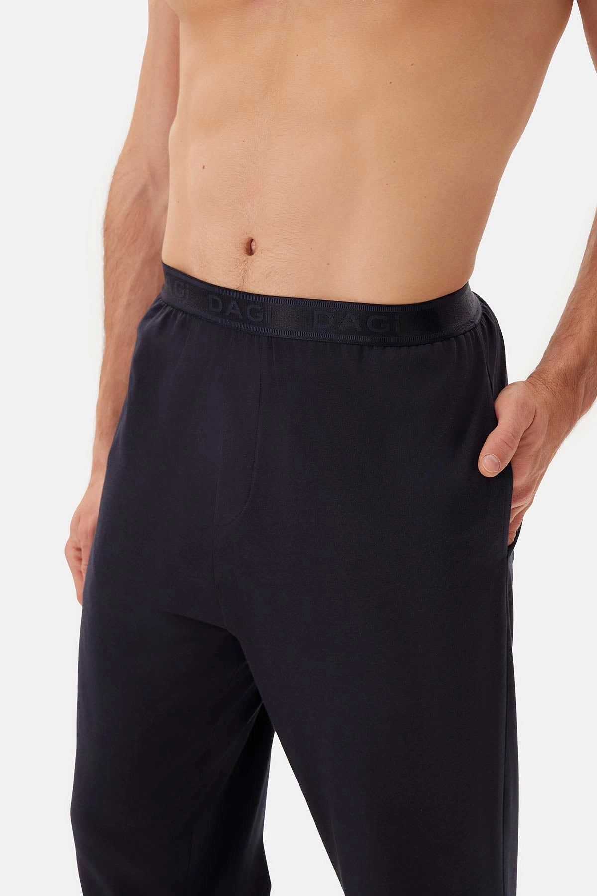 Lacivert Beli Lastikli Örme Pantolon