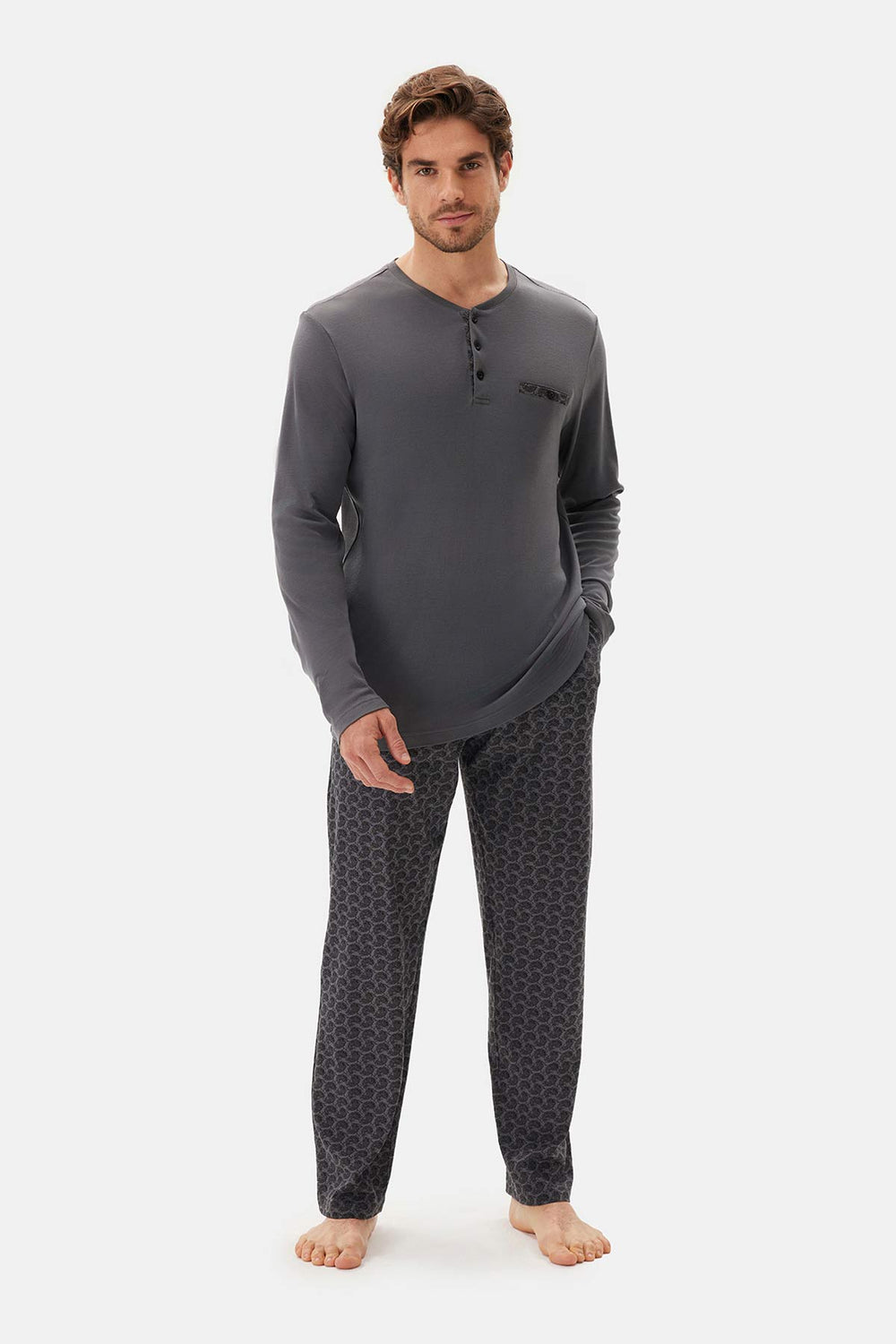 Füme Şal Desenli Örme Pijama Altı