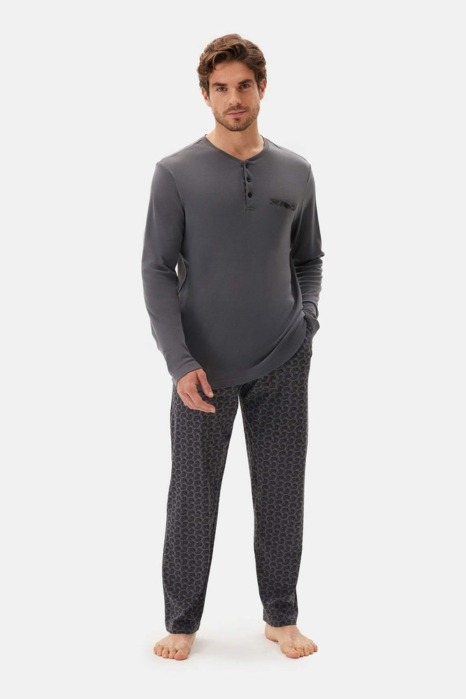 Füme Şal Desenli Örme Pijama Altı