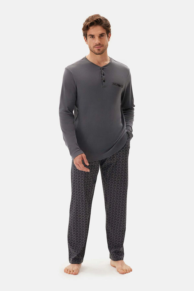 Füme Şal Desenli Örme Pijama Altı